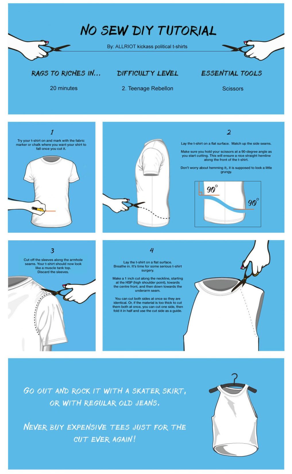 NO Sew DIY T-shirt Cutting Tutorial - Halter Neck Dip Hem Top