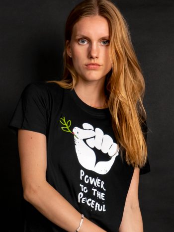 power to the peaceful t-shirt black political tee for women