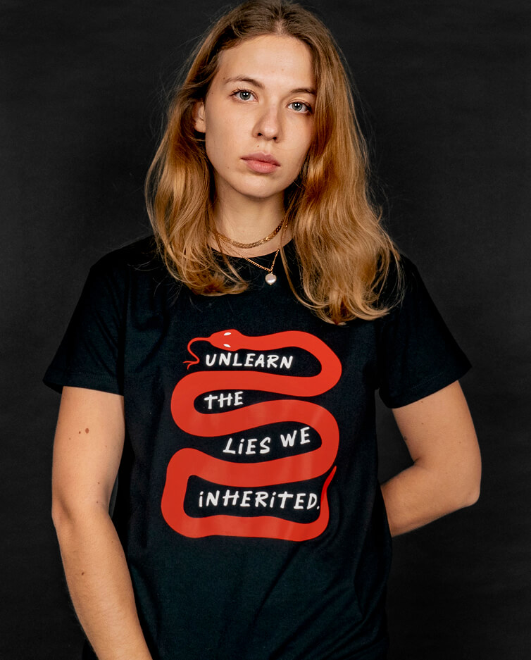 Unlearn the Lies We Inherited T-shirt: ALLRIOT Activist Tees